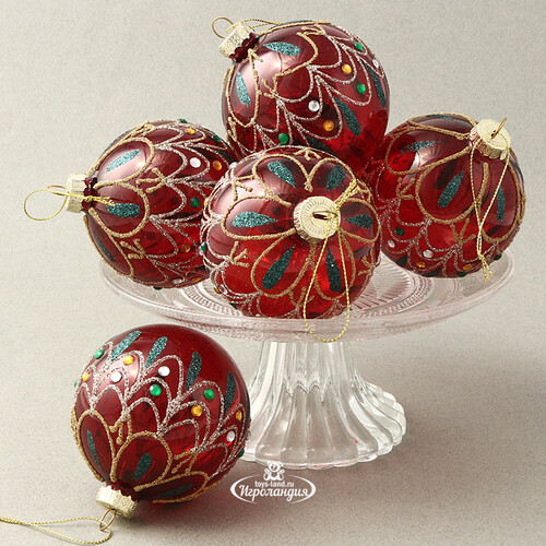 Набор стеклянных шаров Magnifique 8 см красный, 6 шт EDG