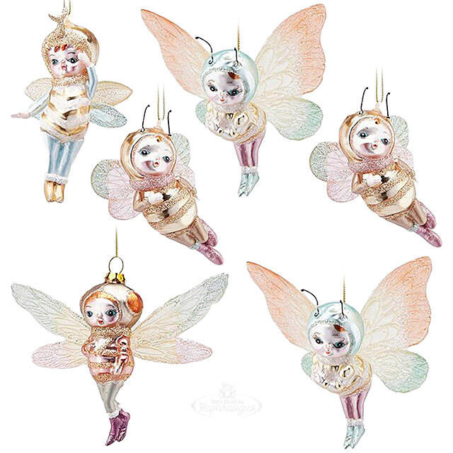 Набор стеклянных елочных игрушек Бал Фей - Мулен де ла Галетт 11 см, 6 шт, подвеска EDG (ЭДГ)