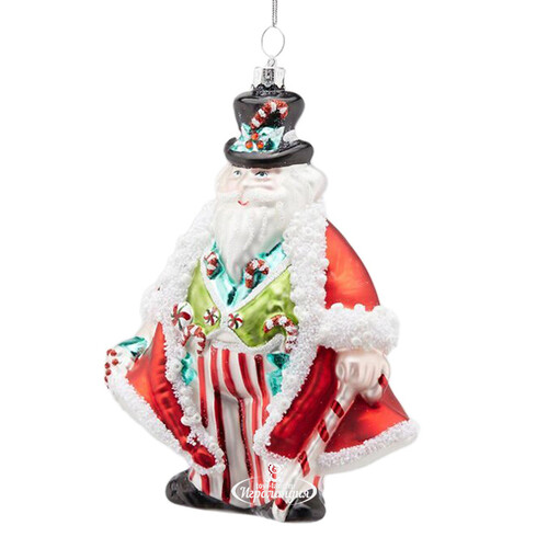 Стеклянная елочная игрушка Санта Клаус - Гость со Сладостями 14 см, подвеска EDG