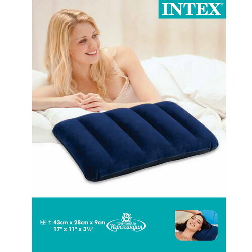 Надувная подушка 43*28*9 см синяя, флокированная INTEX