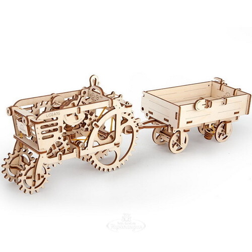 Механический конструктор 3D-пазл Прицеп к трактору, 10*21 см, 68 эл Ugears