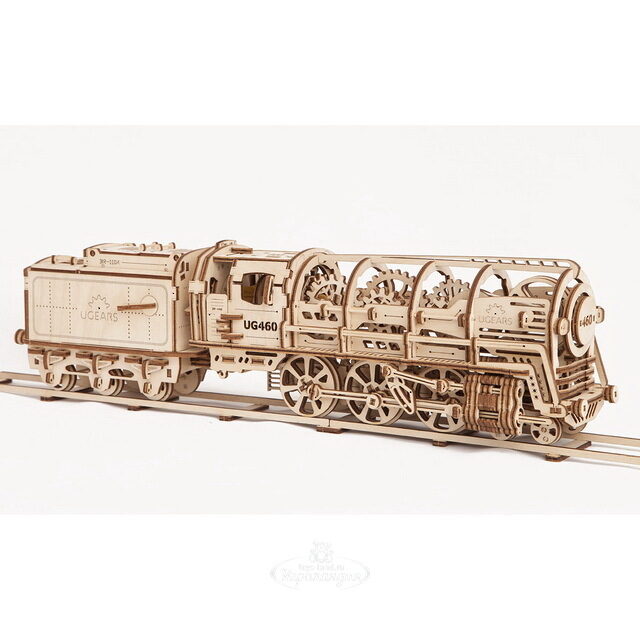 Механический конструктор 3D-пазл Локомотив с тендером, 47*12 см, 443 эл Ugears