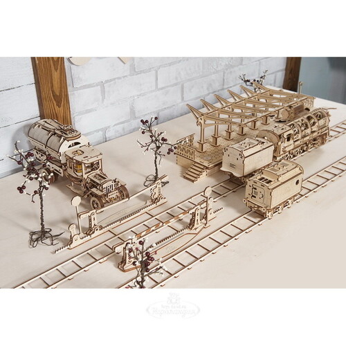 Механический конструктор 3D-пазл Переезд с рельсами, 407*22 см, 200 эл Ugears