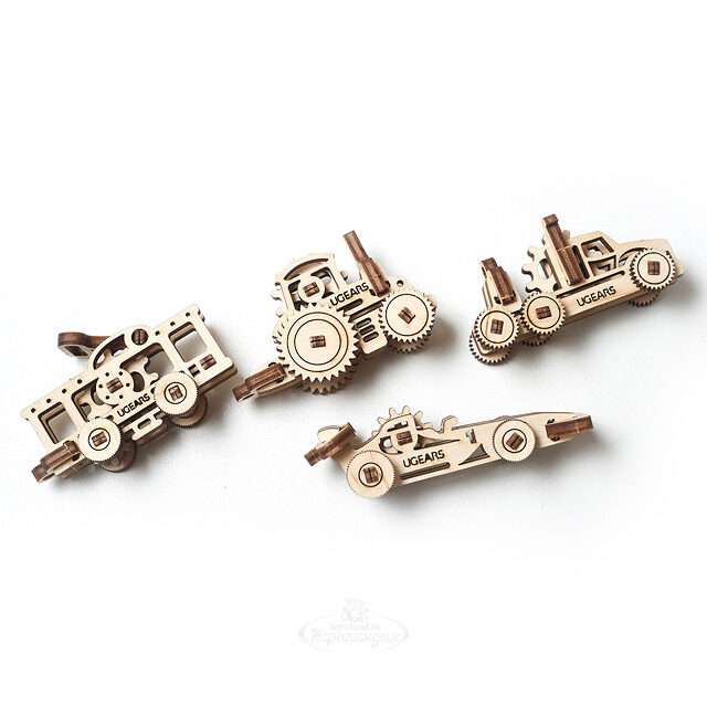 Механический конструктор 3D-пазл Фиджет Транспорт 4 шт 4*7 см 62 эл Ugears