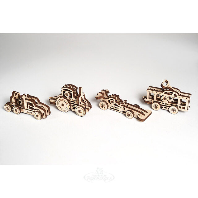 Механический конструктор 3D-пазл Фиджет Транспорт 4 шт 4*7 см 62 эл Ugears