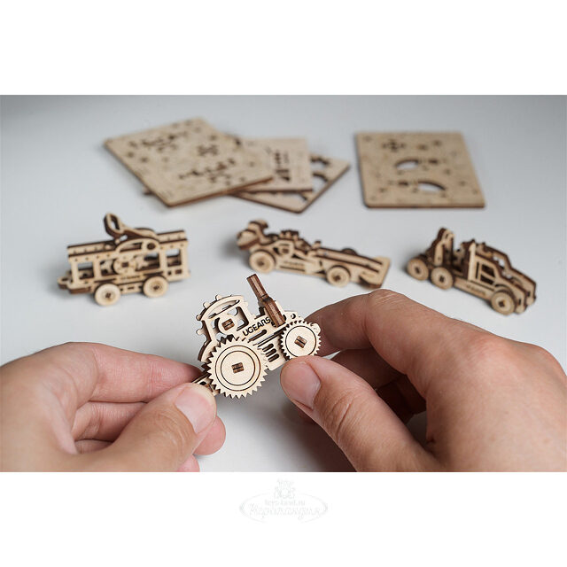 Механический конструктор 3D-пазл Фиджет Транспорт 4 шт 4*7 см 62 эл Ugears