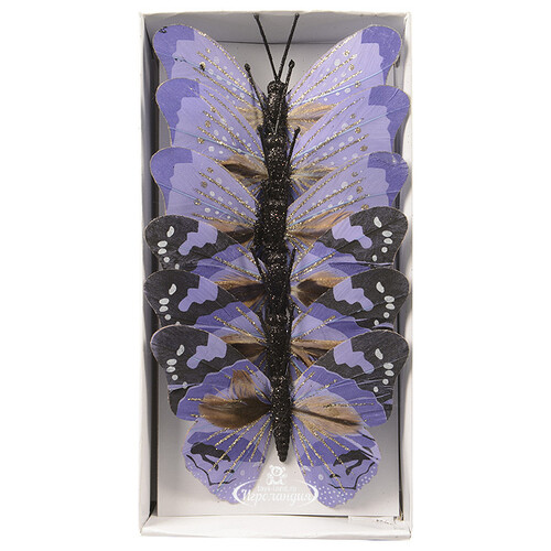 Елочное украшение Бабочки-Мотыльки из Перышек 10 см лиловые 6 шт на проволоке Kaemingk