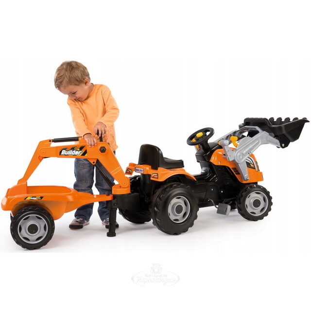 Педальный трактор Smoby Builder Max с 2 ковшами и прицепом 185 см Smoby