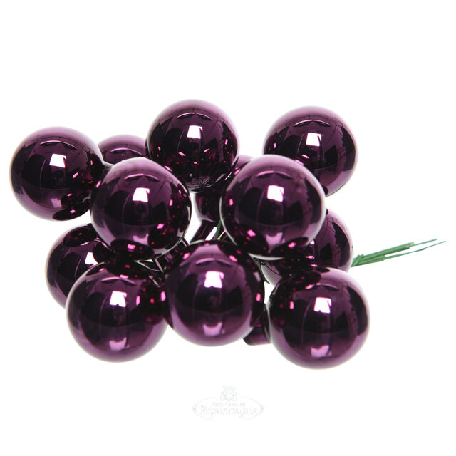 Гроздь стеклянных шаров на проволоке 2 см сливовый глянцевый, 12 шт Kaemingk