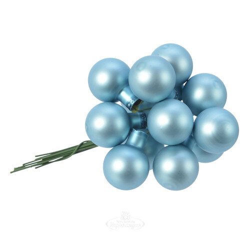 Гроздь стеклянных шаров на проволоке 2 см арктический голубой матовый, 12 шт Kaemingk