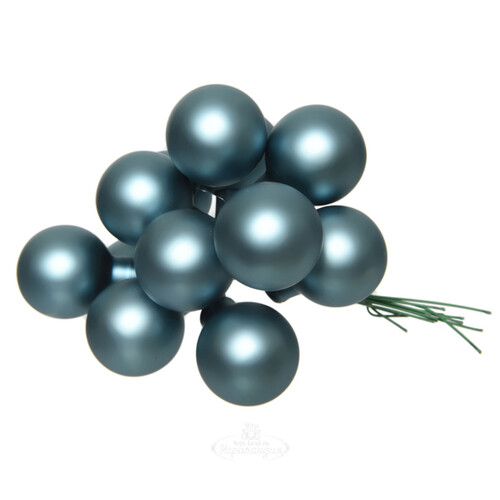 Гроздь стеклянных шаров на проволоке 2 см голубой туман матовый, 12 шт Kaemingk