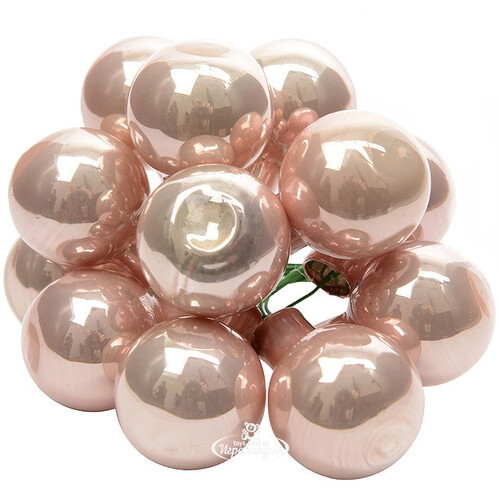 Гроздь стеклянных шаров на проволоке 2.5 см нежно-розовый глянцевый, 12 шт Kaemingk