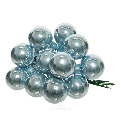 Гроздь стеклянных шаров на проволоке 2.5 см misty blue глянцевый, 12 шт Kaemingk