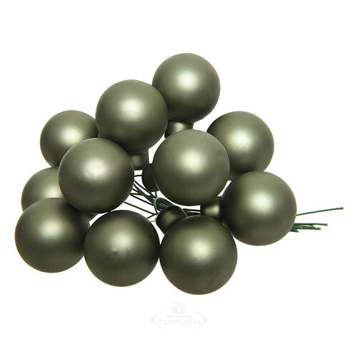 Гроздь стеклянных шаров на проволоке 2.5 см оливковый бархат матовый, 12 шт Kaemingk