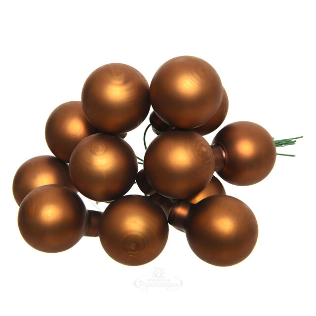 Гроздь стеклянных шаров на проволоке 2.5 см корица матовый, 12 шт Kaemingk
