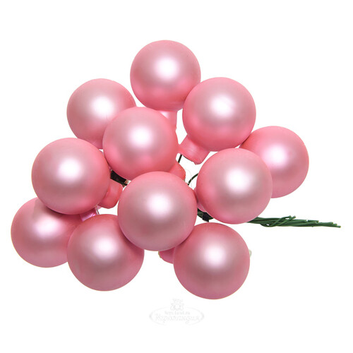 Гроздь стеклянных шаров на проволоке 2.5 см розовое конфетти матовый, 12 шт Kaemingk