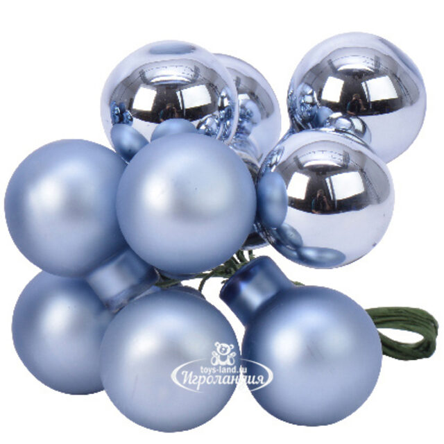 Гроздь стеклянных шаров на проволоке 2 см голубой mix 10 шт Kaemingk