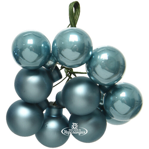 Гроздь стеклянных шаров на проволоке 2 см голубой туман mix, 10 шт Kaemingk