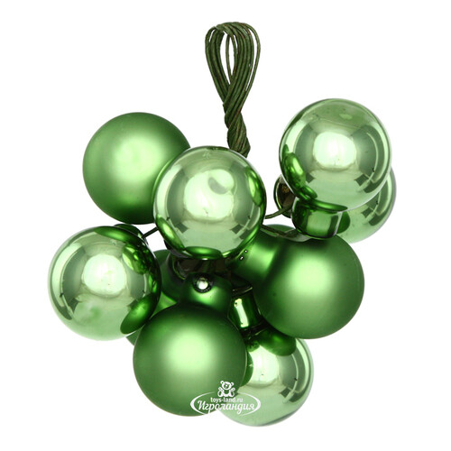 Гроздь стеклянных шаров на проволоке 2 см луговой зеленый mix, 10 шт Winter Deco