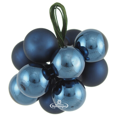 Гроздь стеклянных шаров на проволоке 2 см синий бархат mix, 10 шт Winter Deco