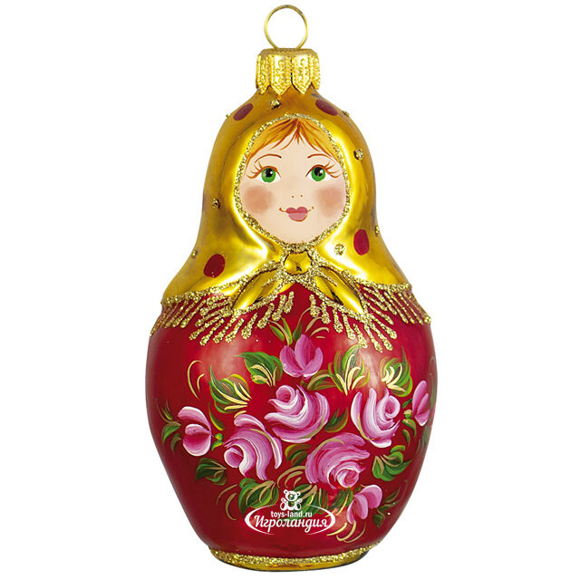 Стеклянная елочная игрушка Матрёшка - Чайная Роза 11 см, подвеска Фабрика Ариель