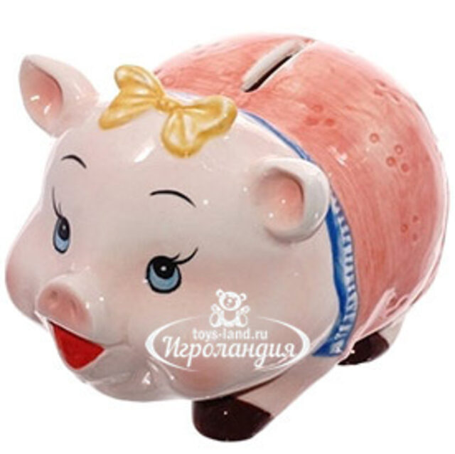 Керамическая копилка Свинка с желтым бантиком 15 см Снегурочка