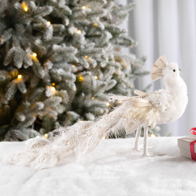 Декоративная фигура Снежный Павлин 40 см Kaemingk