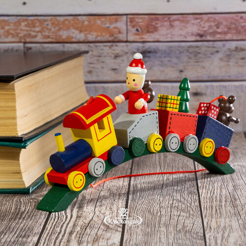 Деревянная елочная игрушка-статуэтка Поезд с Сантой - Краски Детства 17 см, подвеска Breitner