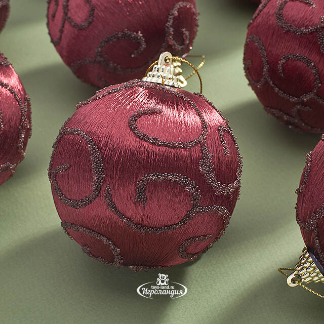 Набор елочных шаров Барокко 8 см, 12 шт, бордовый Kaemingk