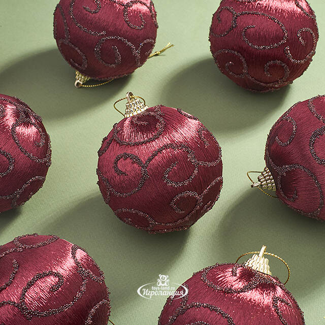 Набор елочных шаров Барокко 8 см, 12 шт, бордовый Kaemingk