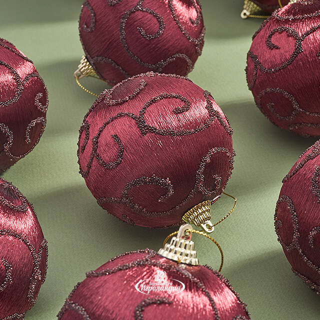 Набор елочных шаров Барокко 8 см, 12 шт, бордовый Kaemingk