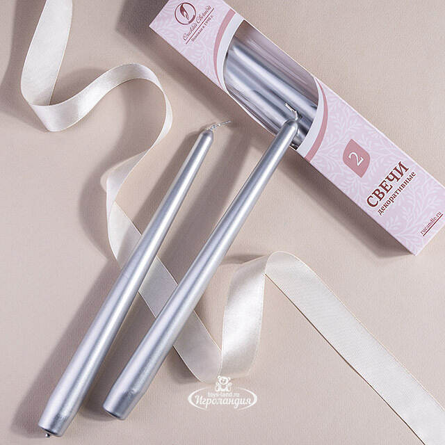 Античные свечи 24.5 см, 2 шт, серебро Омский Свечной