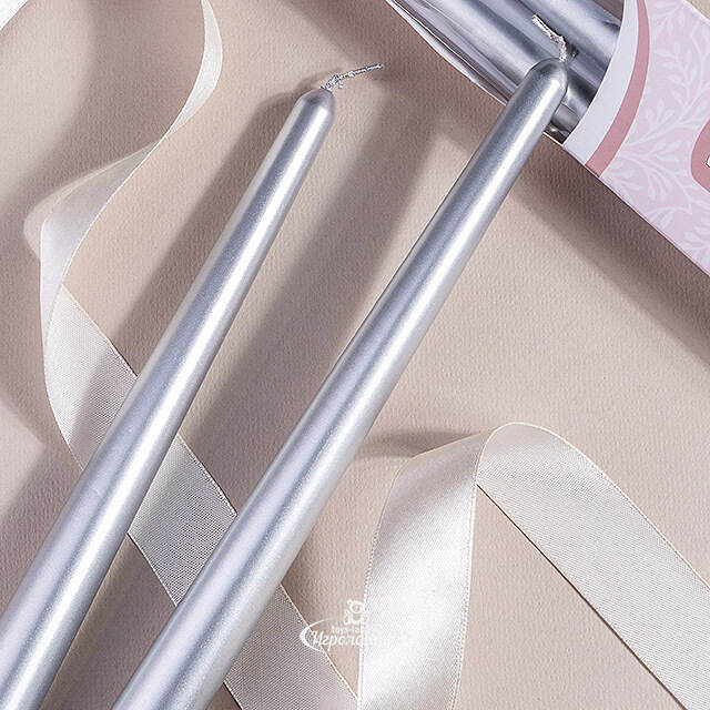 Античные свечи 24.5 см, 2 шт, серебро Омский Свечной