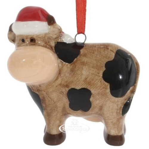 Елочная игрушка Корова Козетта 6 см в рождественском колпаке, подвеска Снегурочка