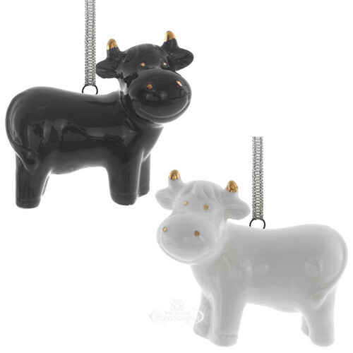Елочная игрушка Коровка Милдред 8 см черная, подвеска Снегурочка
