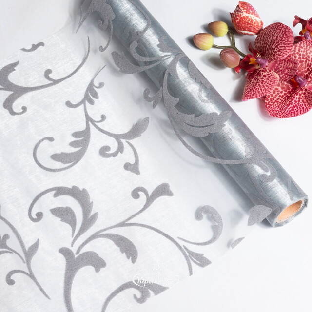 Ткань для декорирования 30*500 см серебряная, органза с флоком Koopman