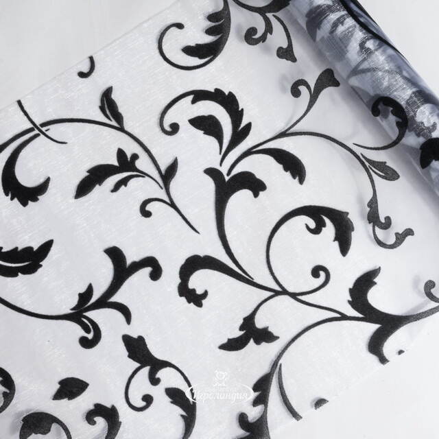 Ткань для декорирования 30*500 см серебряная с черным, органза с флоком Koopman