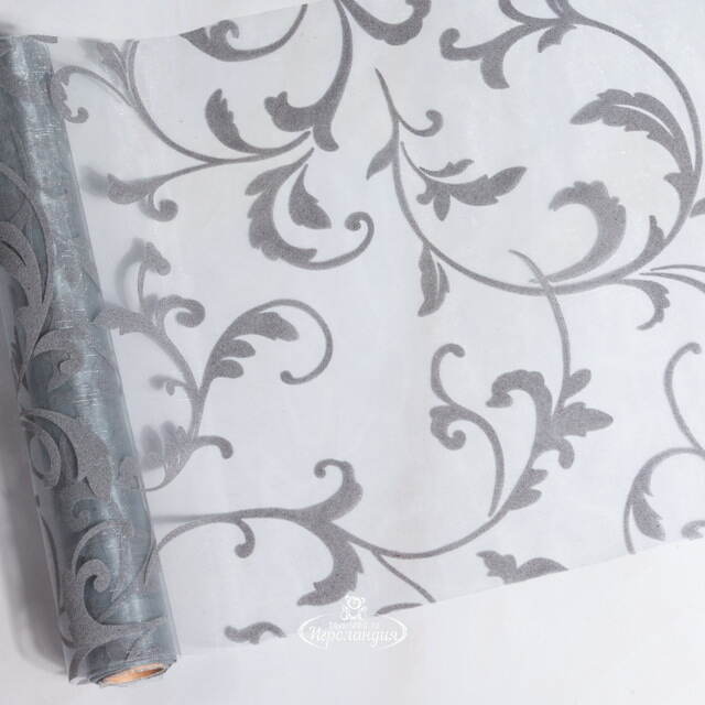 Ткань для декорирования 30*500 см серебряная, органза с флоком Koopman