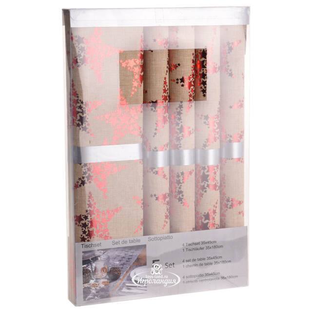 Дорожка и салфетки для стола Красные Звезды на 4 персоны Koopman