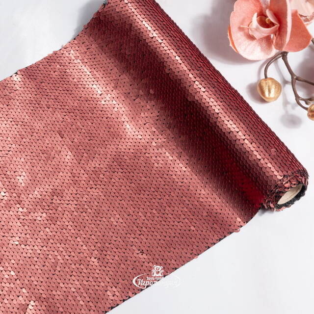 Ткань для декора Божоле 25*125 см с двусторонними пайетками коралловая Koopman