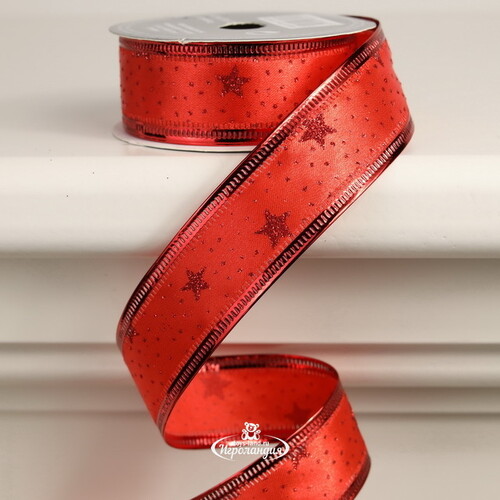 Декоративная лента Элеганца - Звездочки 270*2.5 см красная Koopman