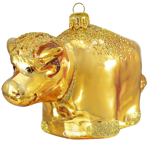 Стеклянная елочная игрушка Золотой Телёнок 8 см, подвеска Фабрика Ариель
