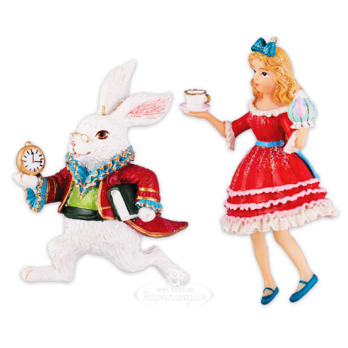 Набор елочных игрушек Алиса и Белый Кролик, 11 см, 2 шт, подвеска Holiday Classics