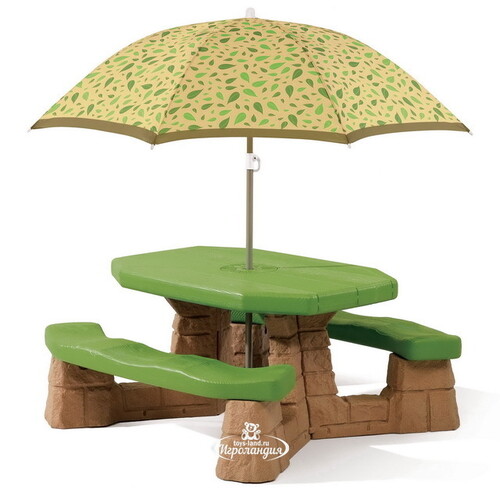 Детский столик Пикник со скамейками и зонтом 52*109*104 см Step2