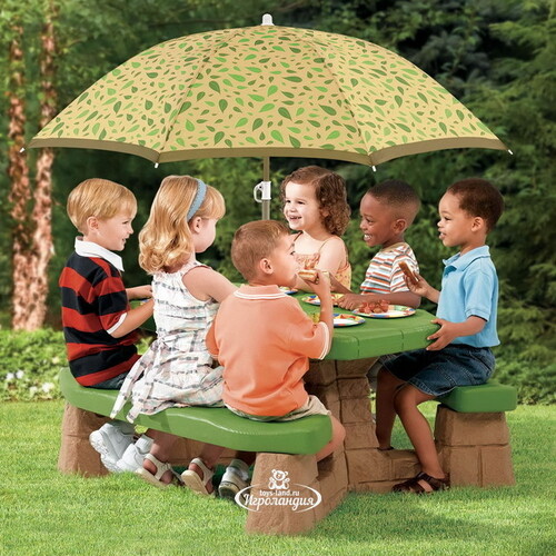 Детский столик Пикник со скамейками и зонтом 52*109*104 см Step2