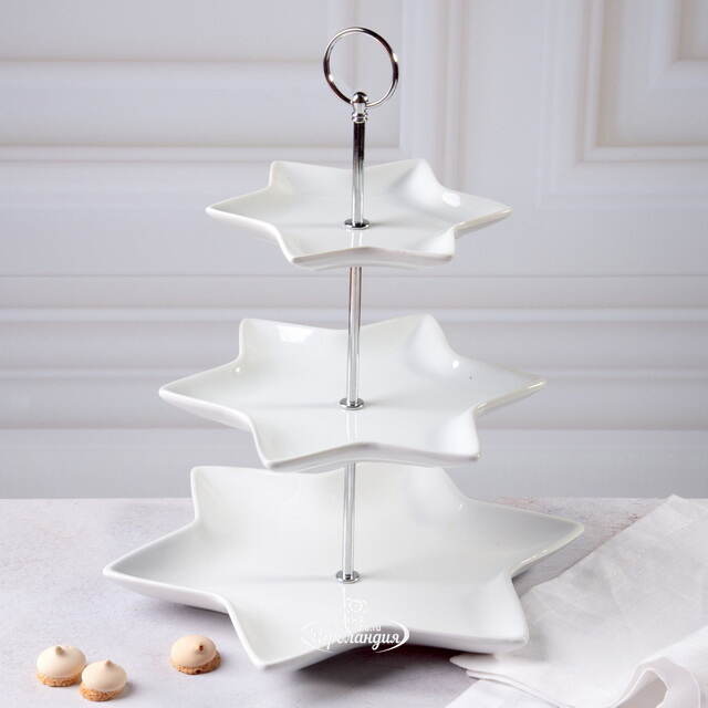 Этажерка для закусок Etoile трехъярусная 32*26 см, фарфор Koopman