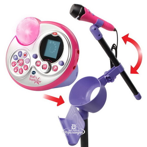 Микрофон на стойке Караоке Kidi Super Star с дискошаром, совместим с MP3 Vtech
