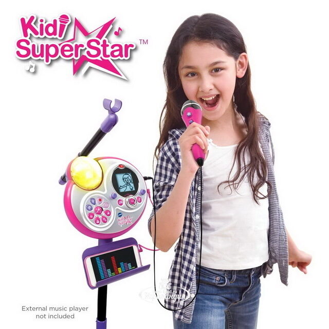 Микрофон на стойке Караоке Kidi Super Star с дискошаром, совместим с MP3 Vtech