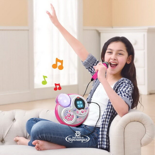 Микрофон на стойке Караоке Kidi Super Star с дискошаром, совместим с MP3 Vtech