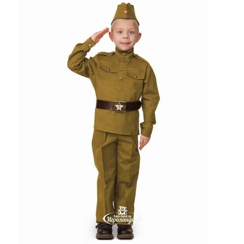 Детская военная форма Солдат в пилотке, хаки, рост 146 см Батик